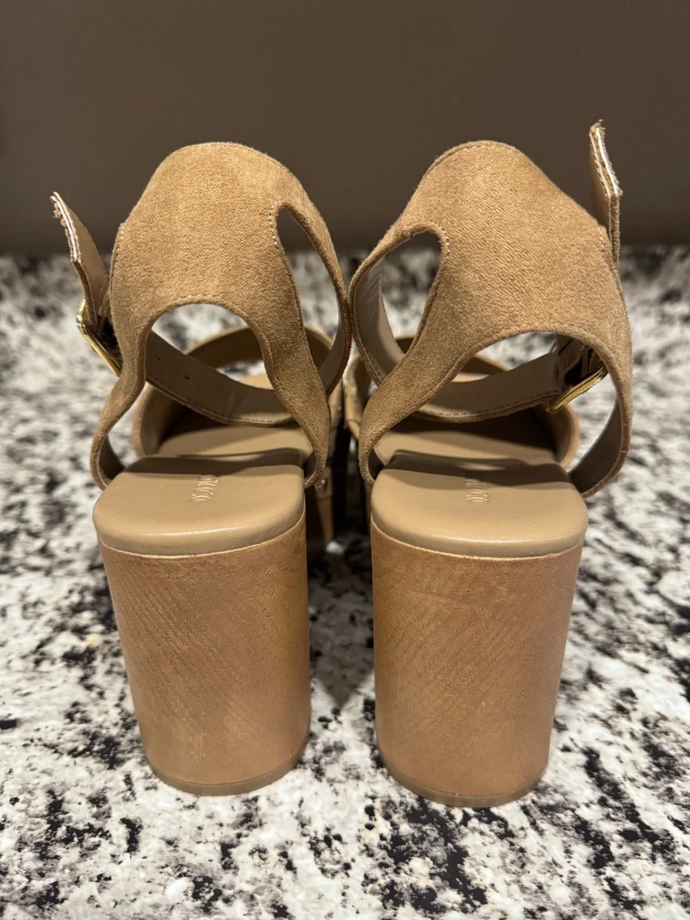 Tan platform wedge sandals